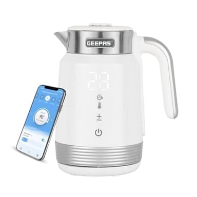 GEEPAS Digital Electric Kettle | 1.7L Wifi Tuya Smart App Control Alexa Google Voice Compatible Digital Display Auto Shut Off Cool Touch Stainless Steel Strix controller | 2 Year Warranty 2200W White