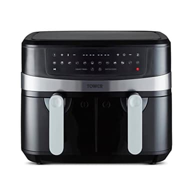 Tower T17088 Vortx 9L Dual Basket Air Fryer with Smart Finish, 2600W, Black