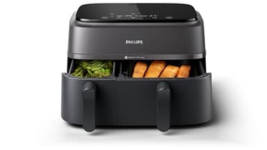 Philips Airfryer 3000 Series Dual Basket - 2 Drawer Air Fryer, 3L + 6L Capacity, RapidAir Plus Technology, 13 Ways to Cook, 90% Less Fat, Easy to Clean, Digital Touchscreen, Energy Saving (NA350/00)