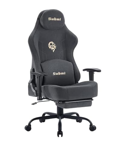 Submi Gaming Chair, 165° Reclining High Back Gaming Chair for Adults, Ergonomic Computer Chair with Lumbar Support & Footrest, 360° Swivel Comfy Fabric Office Chair, Home, 350LBS, Deep Grey
