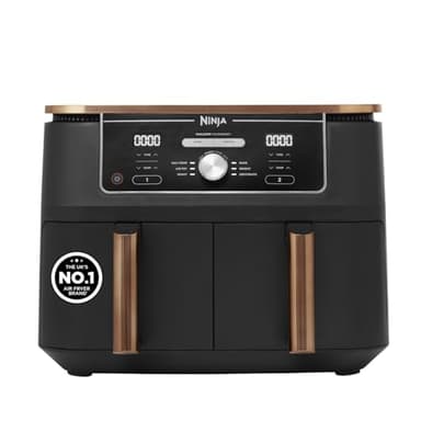 Ninja Foodi MAX Dual Zone Air Fryer, Amazon Exclusive, Tongs, 2 Drawers, 9.5L, 6-in-1, Use No Oil, Air Fry, Max Crisp, Roast, Bake, 8 Portions, Nonstick Dishwasher Safe Baskets, Copper/Black AF400UKCP