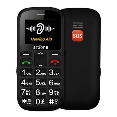 artfone CS181 Black - Big Button Mobile Phone for Elderly, SIM Free Senior Mobile Phones, Hearing Aid, SOS Button, Voice Time, Easy to Use Basic Mobile Phones, Speed Dial, FM Radio, Bluetooth, USB-C