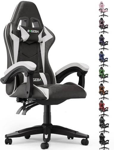 bigzzia Gaming Chair Office Chair Desk Chair Swivel Heavy Duty Chair Ergonomic Design with Cushion and Reclining Back Support (White)