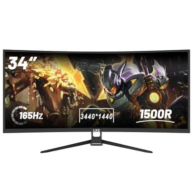 LXZ 34 Inch Curved Monitor 1500R, 3440 * 1440 165Hz Gaming Monitor with FreeSync, Wide Viewing Angle, Display Port HDMI - Black