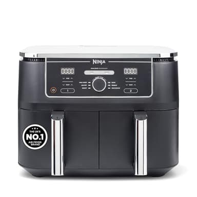 Ninja Foodi MAX Dual Zone Digital AirFryer, 2 Drawers, 9.5L, 6-in-1, Uses No Oil, Air Fry, Max Crisp, Roast, Bake, Reheat, Dehydrate, Cook 8 Portions, Non-Stick Dishwasher Safe Baskets, Black AF400UK