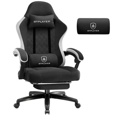 GTPLAYER Fabric Gaming Chair with Footrest, Ergonomic Computer Desk Chair with Pocket Spring Cushion Home Office High Back Support Lumbar Support Heavy Duty Wide