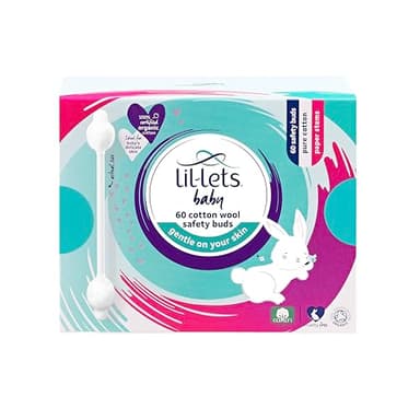 Lil-Lets Baby Wool Safety Buds, 1 x Pack of 60, Certified Organic, 100% Pure Wool Tips, Durable Paper Stems, Plastic Free Cotton Buds, Dermatologically Tested.