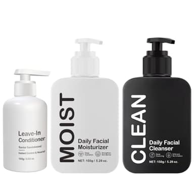 3PCS Skin Care Set for Men-Mens Gift Set,Hydrating Face Cream, Gentle Facial Cleanser, Nourishing Leave-In Conditioner,Mens Toiletry Gift Set,Daily Skincare & Hair Care,Revitalize Skin