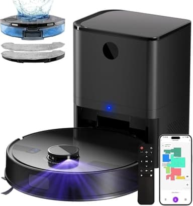 MS1MAX Robot Vacuum Cleaner with Mop, 5000Pa Strong Suction, Lidar Navigation Robotic Vacuum with 3.5L Self-Empty Station, 180mins Runtime, APP/Remote/Voice Control, for Hard Floors and Carpets