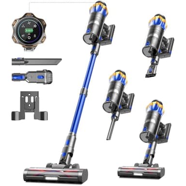 600W 50kPa 65Mins Cordless Vacuum Cleaner, 1.6L Self-Standing Anti-Tangle Vacuum cleaners for Home with OLED Touch Screen, Wall-Mounted Charging, Upright Vacuum for Pet Carpet Car Hardwood Floor