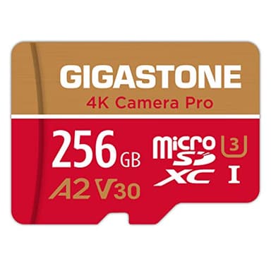 【5-Years Data Recovery】GIGASTONE 256GB Micro SD Card, 4K Camera Pro, A2 V30 for Smartphone, Gopro, Action Cams, 4K UHD Video, Nintendo-Switch Compatible, Up to 100MB/s, UHS-I U3 C10 with Adapter