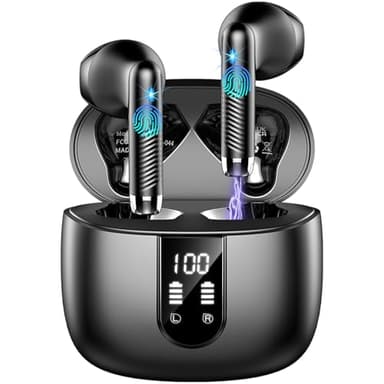 Wireless Earbuds, Bluetooth 5.4 Headphones in Ear 2025 Wireless Earphones with 4 ENC Mic, Mini Ear buds with HiFi Stereo Deep Bass, 56H Playtime Dual LED Display, Bluetooth Earbud IP7 Waterproof USB-C