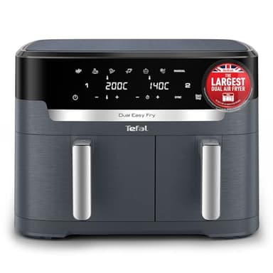 Tefal Easy Fry XXL Dual Zone Digital Air Fryer, 2 Drawers, 11L, 8in1, Air Fry, Extra Crisp, Roast, Bake, Reheat, Dehydrate, 7 Pre-set Programs, Dishwasher Safe Baskets, Java Grey - EY942BG0
