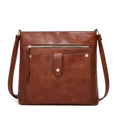 YYW Crossbody Bag for Women Soft PU Leather Shoulder Bag Trendy Multi Pockets Purses Bag Lightweight Meduim Cross Body Handbag for Travel (Light brown 1)