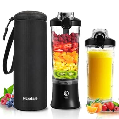 Portable Blender Personal Juicer with Insulated Sleeve for Shakes and Smoothies - 600ml Mini Blender Cup with Travel Lid, USB Rechargeable - Electric Protein Shaker for Kitchen, Travel, Office, Gym