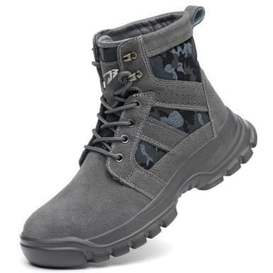 COOU Steel Toe Cap Boots Mens Womens Lightweight Puncture Proof Safety Shoes Industrial Construction Boots Grey