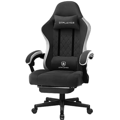 GTPLAYER Fabric Gaming Chair with Footrest, Ergonomic Computer Desk Chair with Pocket Spring Cushion Home Office High Back Support Lumbar Support Heavy Duty Wide