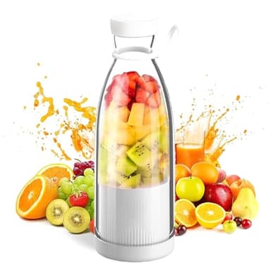 Portable Juicer, Portable Juicer Blender Bottle, 350ml Electric Mini Juice Maker with 6 Blades, Powerful Mini Blender with USB for Fruits, Shakes, Smoothie, Perfect for Home, Office, Outdoors (White)