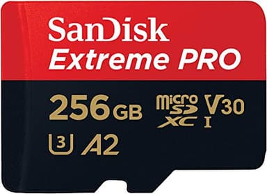 SANDISK Extreme PRO micro SD card 256GB + SD adapter (For Smartphones, Action Cams, Drones, Speeds up to 200 MB/s, A2 App Performance + RescuePro Deluxe UHS-I, Class 10, U3)