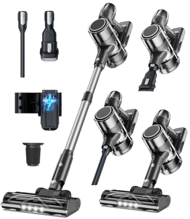 Cordless Vacuum Cleaner Stick Vacuums - Powerful Lightweight Electric Brooms Upright Handheld Wireless Bagless Battery Rechargeable Cleaners Anti Hair Wrap for Pet Stair Carpet Car Home Dark Grey
