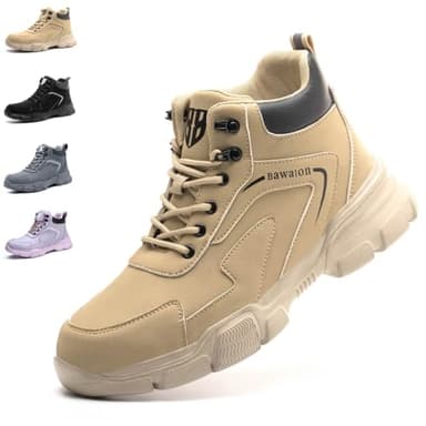 Nasogetch Safety Boots Waterproof Work Boots Lightweight Steel Toe Cap Boots for Men Women Safety Trainers Non-Slip 9193 Khaki 10 UK Label Size 44