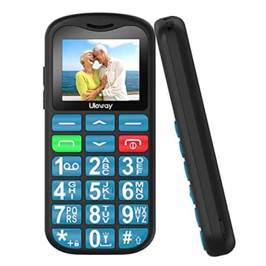 Uleway Big Button Mobile Phone for Elderly - Easy to Use Basic Device With SOS Emergency Button, Large Volume, Flashlight, FM Radio (Blue)