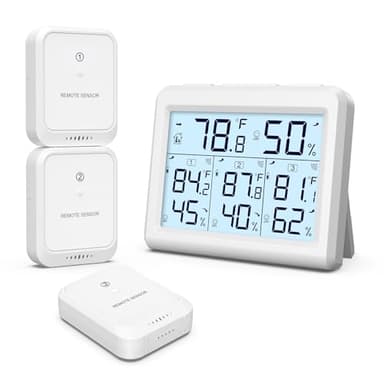 ORIA Indoor Outdoor Thermometer Hygrometer with 3 Sensor, Digital Temperature Monitor Humidity Meter with Backlight, Wireless Weather Station with Comfort Icon, Arrow Trends, Pefect for Home Office