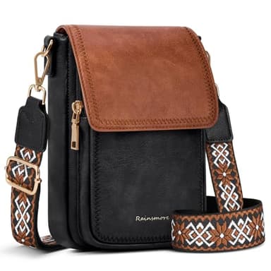 RAINSMORE Cross Body Bag Women PU Leather Phone Bag Small Women's Cross-body Bags Shoulder Bags Handbag Purses for Women Crossbody with Card Slots, Multiple Pockets Black and Brown