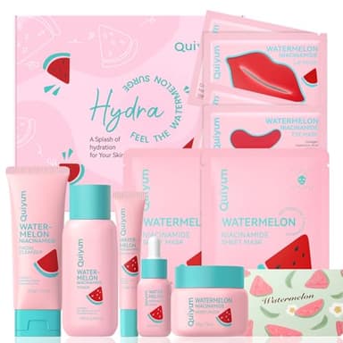 Quiyum Watermelon Skincare Set, 11PCS Hydrating Daily Face Care Kit with Niacinamide, Hyaluronic Acid & Collagen for Radiant & Smooth, Christmas Birthday Pamper Gifts for Women Teenage Girls