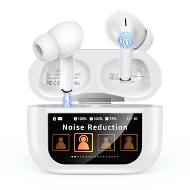Szwdo Bluetooth Earbuds,Wireless Earphones with Smart Touchscreen Case,ENC Noise Cancelling Mic,Big Bass Stereo Sound,48 Hours Playtime,Lightweight in-Ear Earphone,IPX7, AI for iPhone,Android,White
