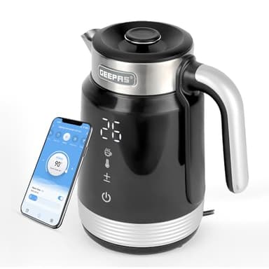 GEEPAS Digital Electric Kettle | 1.7L Wifi Tuya Smart App Control Alexa Google Voice Compatible Digital Display Auto Shut Off Cool Touch Stainless Steel Strix controller | 2 Year Warranty 2200W Black