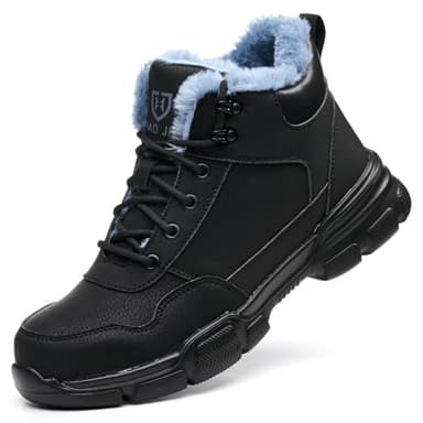 UOQC Safety Boots Steel Toe Cap Waterproof Thermal Work Boots Winter Keep Warm For Men Women Safety Trainers Shoes Lightweight Comfort Protective Black 10UK