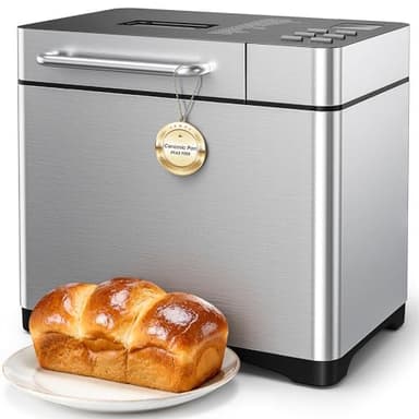 TRIUMPHKEY 19-in-1 Bread Maker with Auto Nut Dispenser & Stainless Steel | 1KG (2.2LB) Capacity, 3 Crust Colours, Keep Warm | LCD Touch Panel for Gluten Free, Dough, Jam, Yogurt
