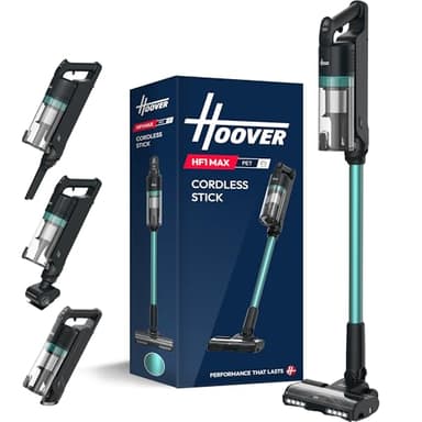 Hoover HF1 Max Cordless Vacuum Cleaner Anti Hair Wrap 200W, 50-min Runtime Rechargeable, 3 Speeds, Double Edge Cleaning, LED Headlight, HEPA Fliter, Crevice Tool & Motorised Pet Tool [HF1M10P]