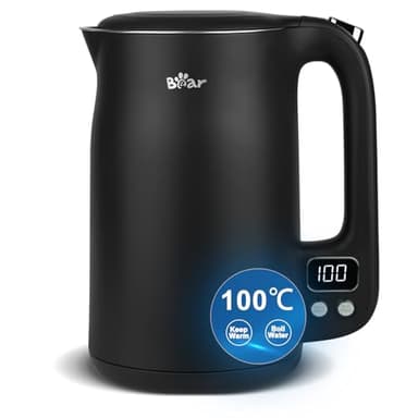 Bear Electric Kettle 1.7L 40°C~100°C 12 Temperatures Control Kettle Digital Display with Keep Warm Function,1800w 304 Stainless Steel Fast Boil Black Kettle, Dry Protection, BPA Free Smart kettle