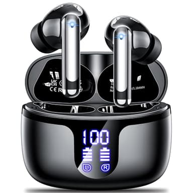 Wireless Earbuds Bluetooth 5.4 Headphones in Ear with 4 ENC Noise Cancelling Mic 2026 New Ear buds 42h Playtime HiFi Stereo Deep Bass Earphones IP6 Waterproof LED Display Bluetooth Earbuds USB-C Black