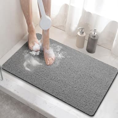 HITSLAM Shower mat Non Slip, 60 x 40 CM Non Slip Bath Mat with Drain, Soft PVC Loofah Shower Bath Mat for Tub, Quick Drying Shower Mat for Bathroom, Grey