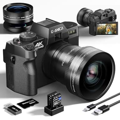 4K Digital Cameras for Photography，48MP/60FPS Video Camera for Vlogging, WiFi & App Control Vlogging Camera for YouTube, Small Camera with 32GB TF Card.Wide-Angle & Macro Lens
