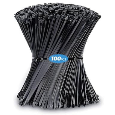 Black Cable Ties - 300mm x 3.6mm, 100 Pack Heavy Duty Strong Premium Nylon Zip Ties, Multi-Purpose Long Plastic Tie Wraps for Home and DIY