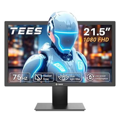 Tees 21.5 inch FHD Monitor, 75Hz 5ms NTSC 72% Desktop Display, Business ComputerMonitor HDMI VGA Free Flicker Blue Light Filter, Screen for PC Home Office Black