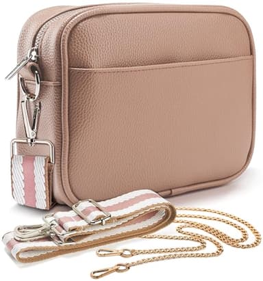 Lily England Cross Body Bag Women, Over Shoulder Bags with Adjustable Wide Strap & Chain, Versatile Crossbody Bags for Women & Ladies Handbags, Brown
