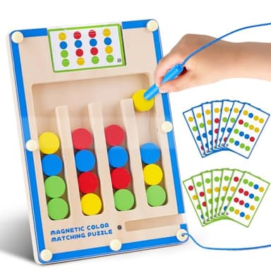 Toys for 4 5 6 Year Old Boy Girls: Kids Montessori Boys Toys Age 4-5-6 Wooden IQ Puzzle Game Birthday Gifts for 4-7 Year Old Boys Educational Learning Toy for 3+ Year Olds Magnetic Maze with 20 Cards