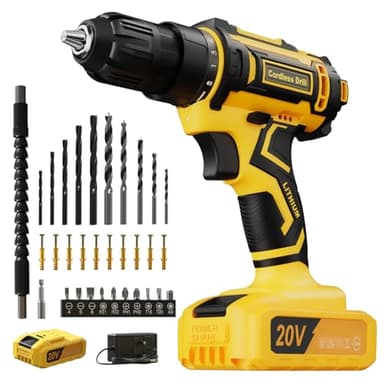 20V Cordless Drill Set, Power Drill bit Sets, Hand Drills Driver 370 Inch Pounds 25+1 Torque Setting, 3/8” Inch Keyless Chuck, 42PCS Accessories LED Light, 2.0Ah Battery for Home Repair DIY Gift