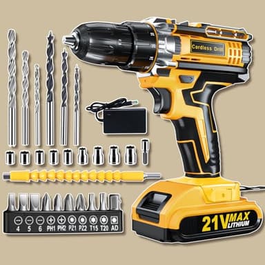 Drill, Cordless Drill and Screwdriver Set, 2.0Ah 3/8 Inch Chuck 370 in-lbs, 25+1 Electric Screwdriver Rechargeable, 2 Speed Power Combi Battery Drills Tool Set 27 Accessories for Home Repair DIY Gift