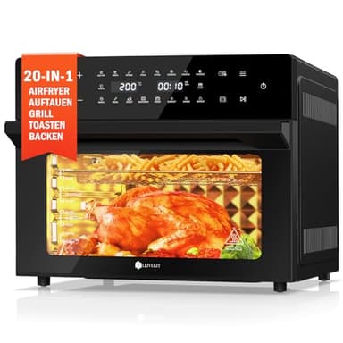 LLIVEKIT 30L Air Fryer Oven XXL with Rotisserie, Mini Oven with 20 Programs, 9 Accessories, 360°Hot Air Circulation Technology, LED Touchscreen, Double-layered Glass Door, Recipe Book