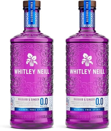 Whitley Neill Rhubarb & Ginger Alcohol Free 0.0% Gin 70cl (Pack of 2)